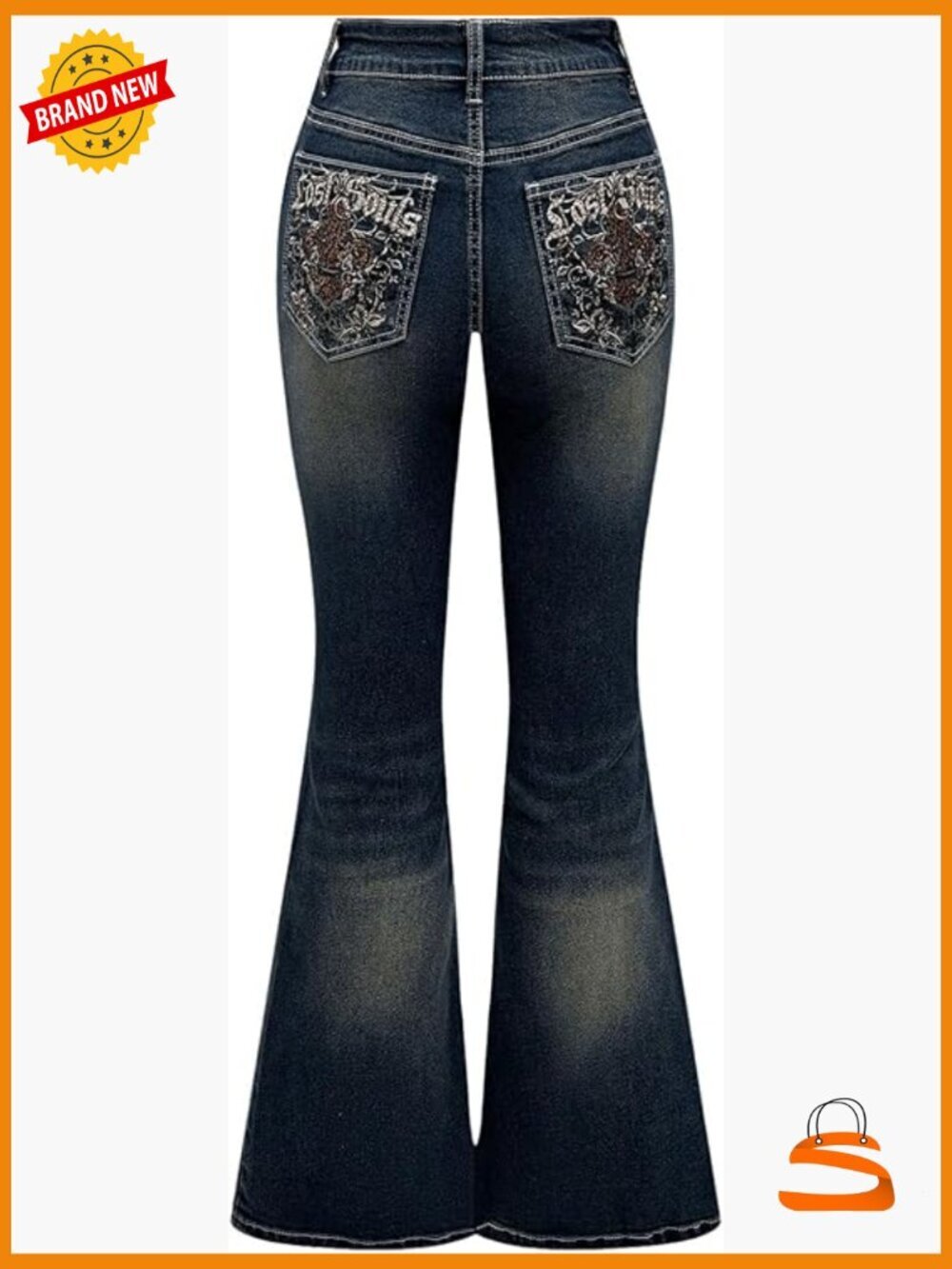 Y2K High Waist Flare Bell Bottom Jeans Stretchy Embroidered Denim Pants